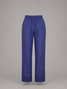 NEEL Navy Embroidered Cotton Pants